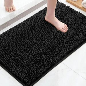 Room Essentials Everyday Chenille Non-Slip Tufted Bath Rug- Black